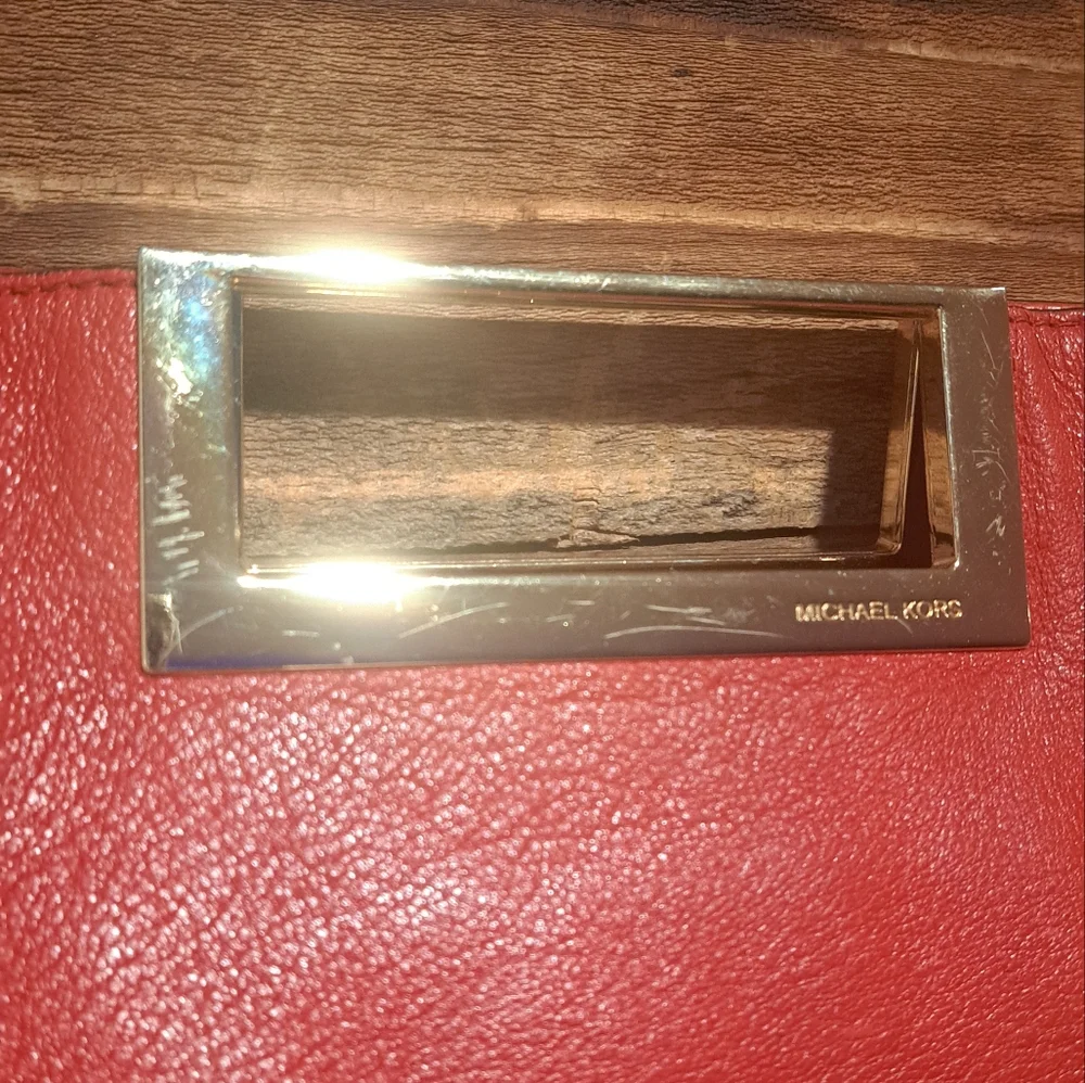 Michael Kors Red Leather & Gold Clutch Bag *Pre-Owned, light use* - Picture 3 of 11